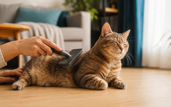 Brushing a cat to reduce shedding
